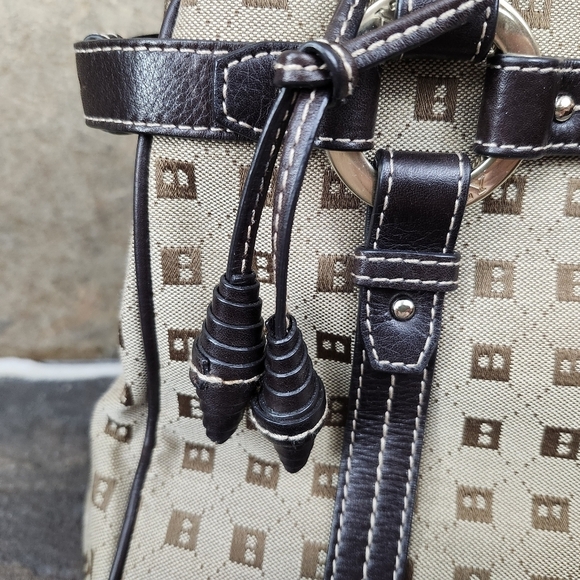 Bally Leather Harness Canvas Print Bag Satchel Tote Purse - Picture 4 of 12